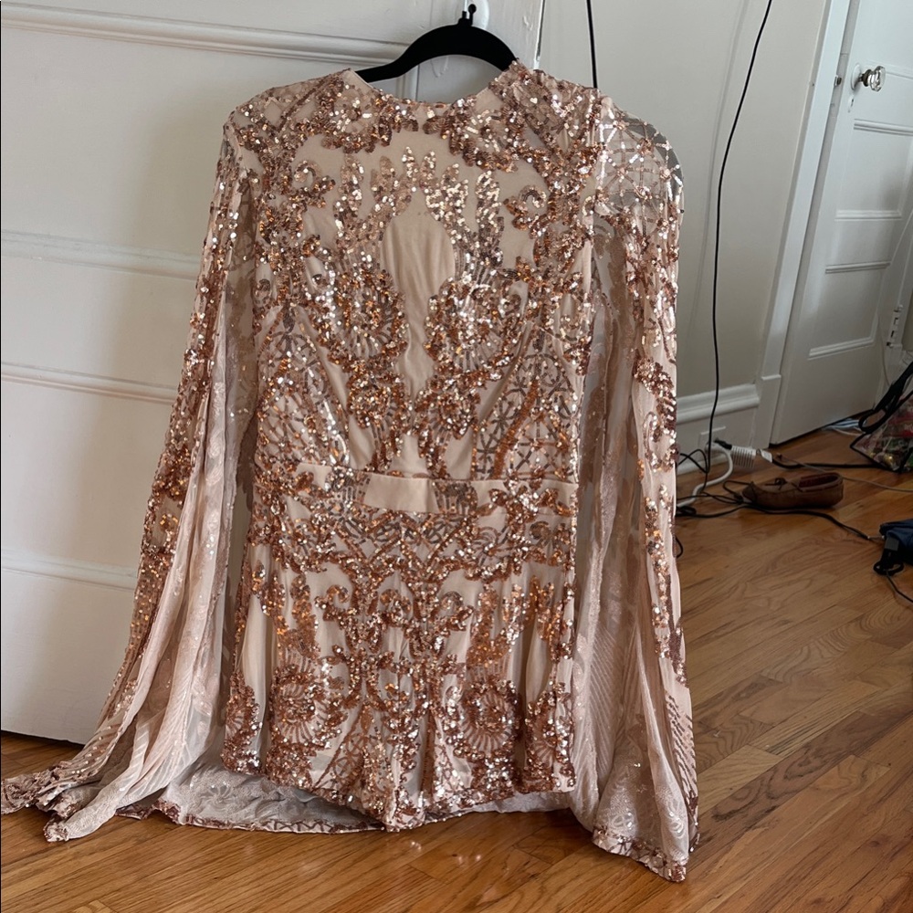Sequin Embellished Cape Dress